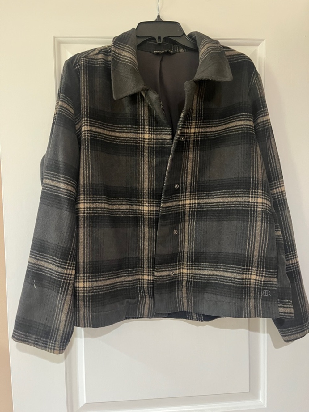 Banana Republic Plaid Wool-Blend Pea Coat in Gray and Cream